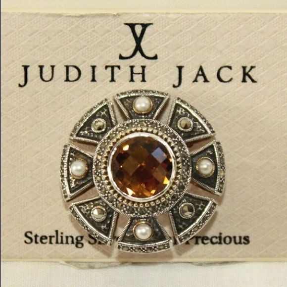 JUDITH JACK Citrine Sterling Silver Marcasite Cocktail Ring NWT - Picture 2 of 11